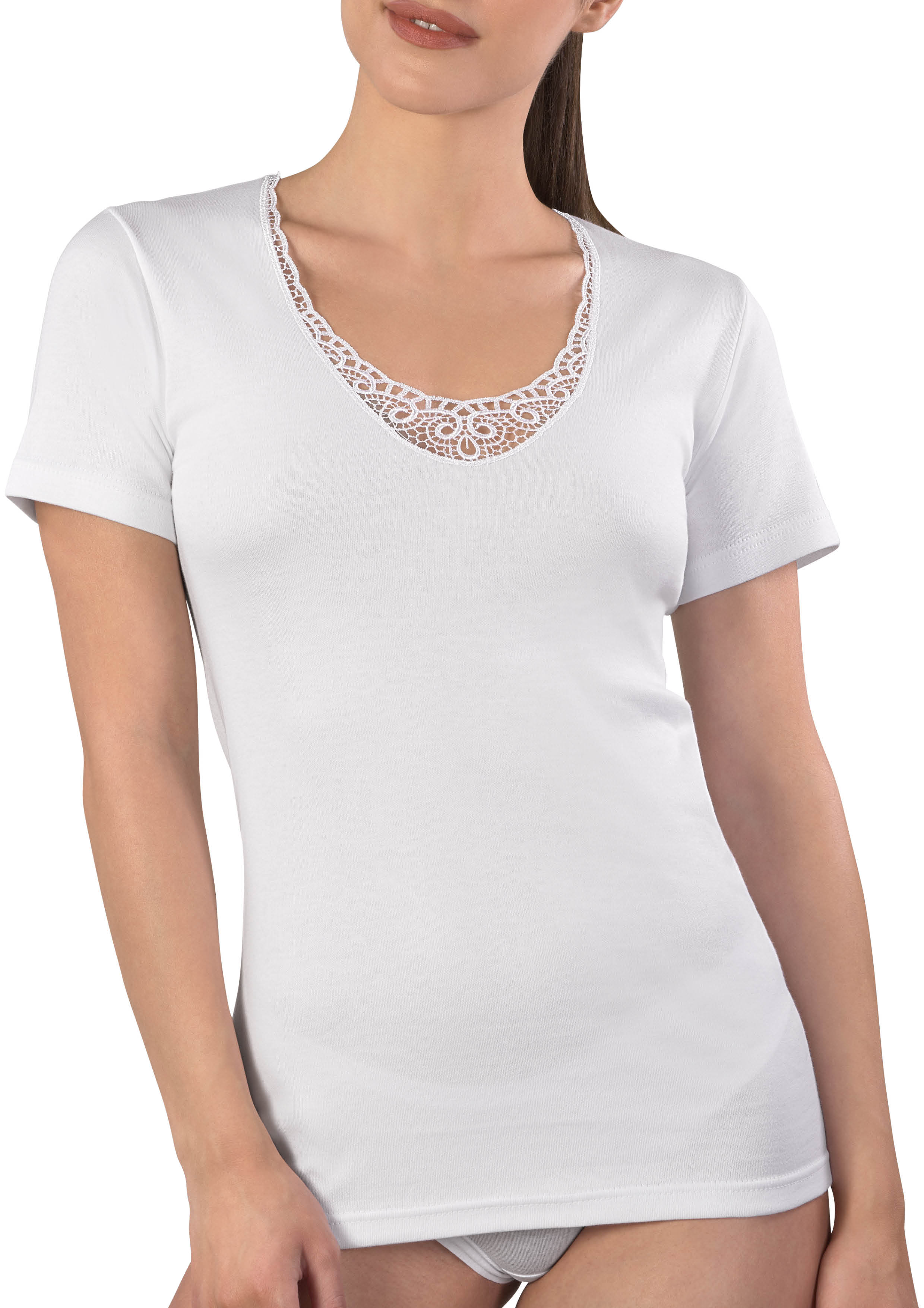 MAGLIA MEZZA MANICA DONNA APPLICAZIONE MACRAMÈ 100% COTONE CALDO INTERLOCK