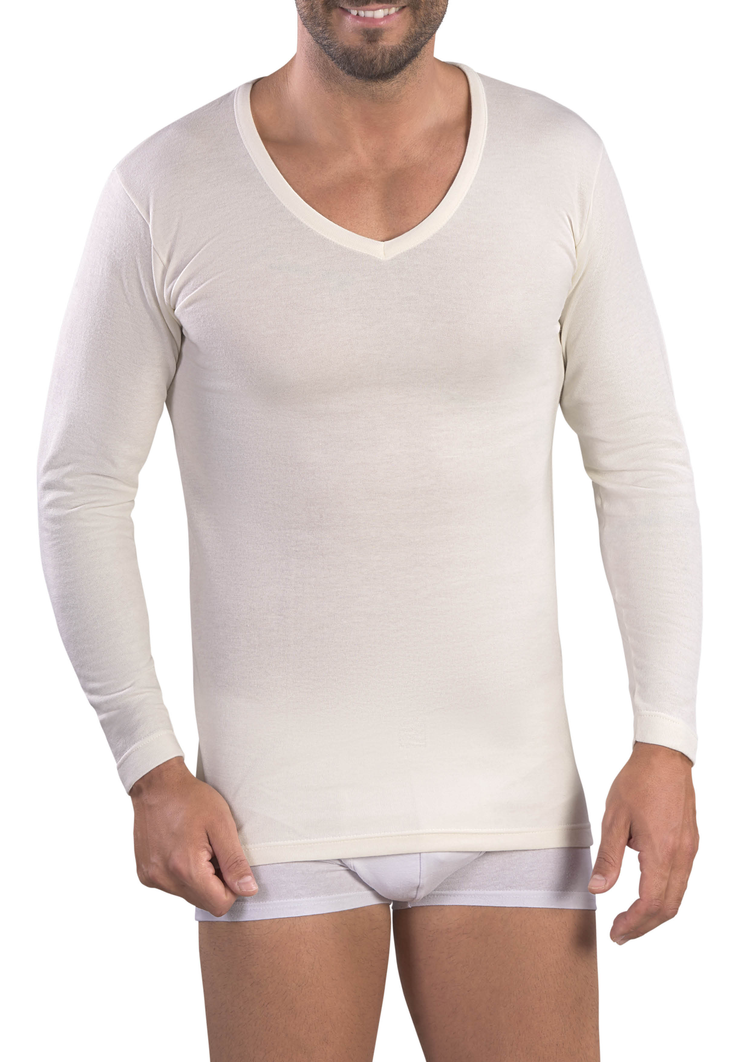 MAGLIA MANICA LUNGA UOMO COLLO A PUNTA LANA E COTONE