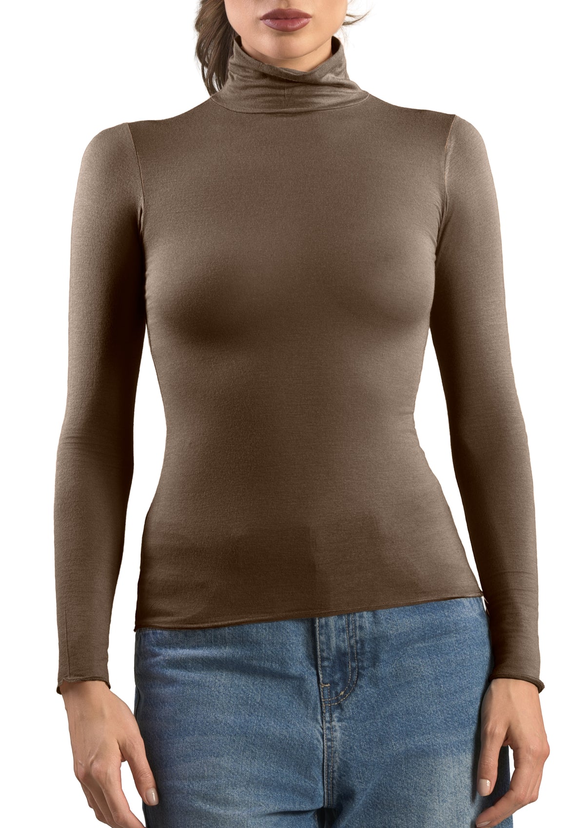 Dolcevita Manica Lunga Donna Modal e Cashmere Tabacco