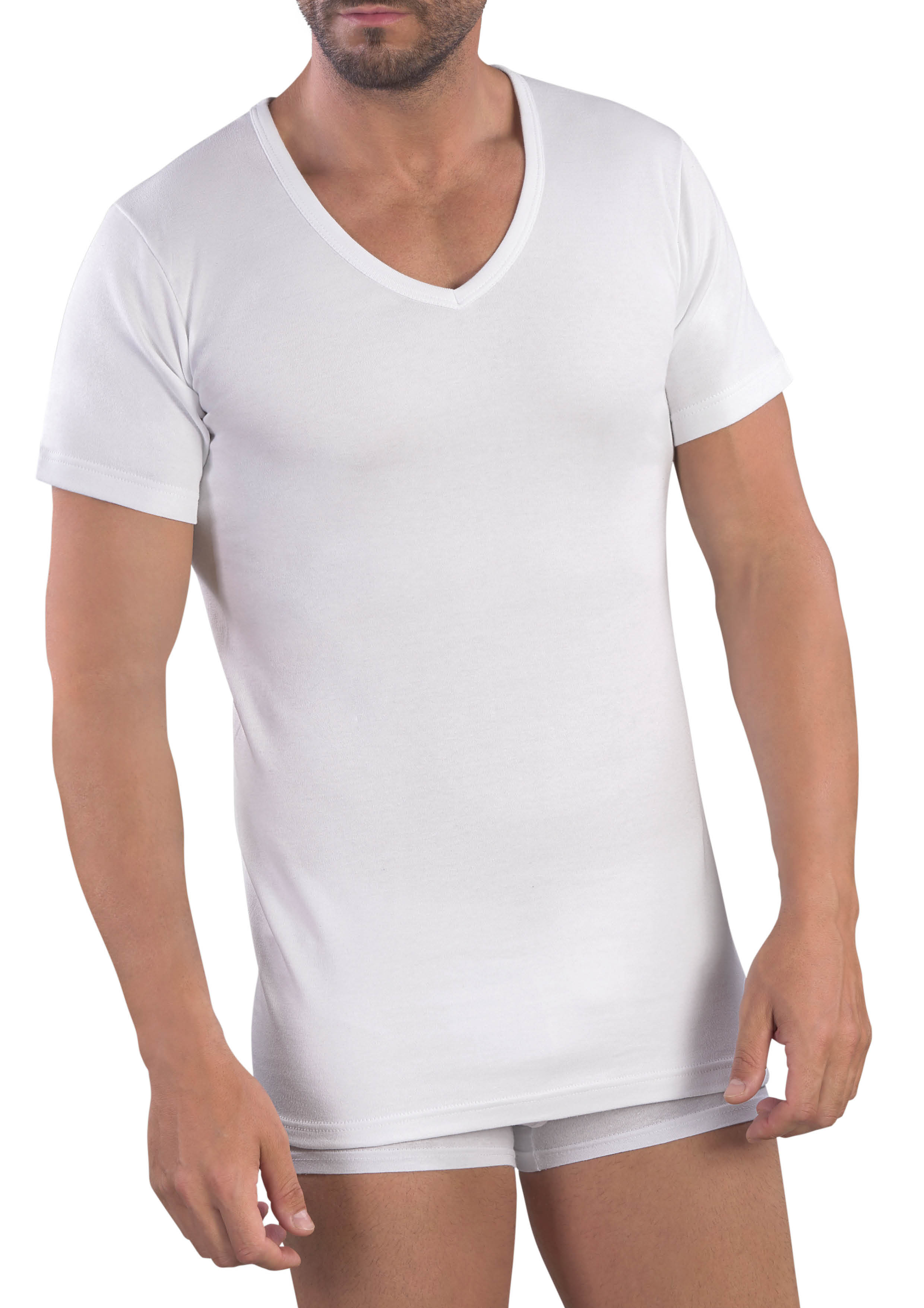 MAGLIA MEZZA MANICA UOMO COLLO A PUNTA 100% COTONE CALDO INTERLOCK