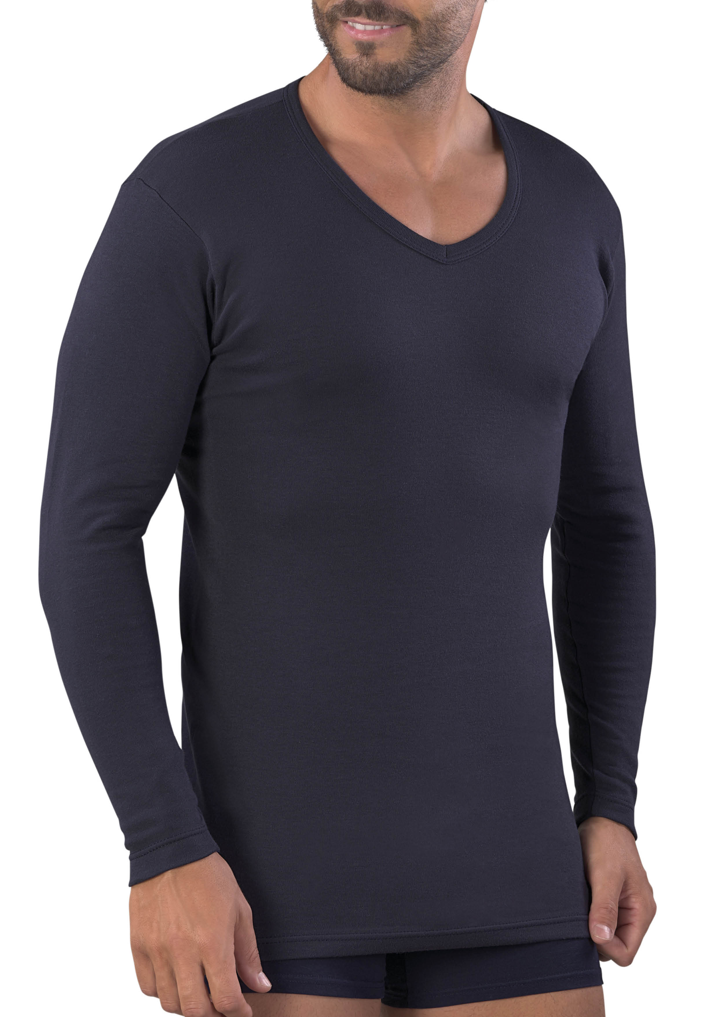 MAGLIA MANICA LUNGA UOMO COLLO A PUNTA 100% COTONE CALDO INTERLOCK